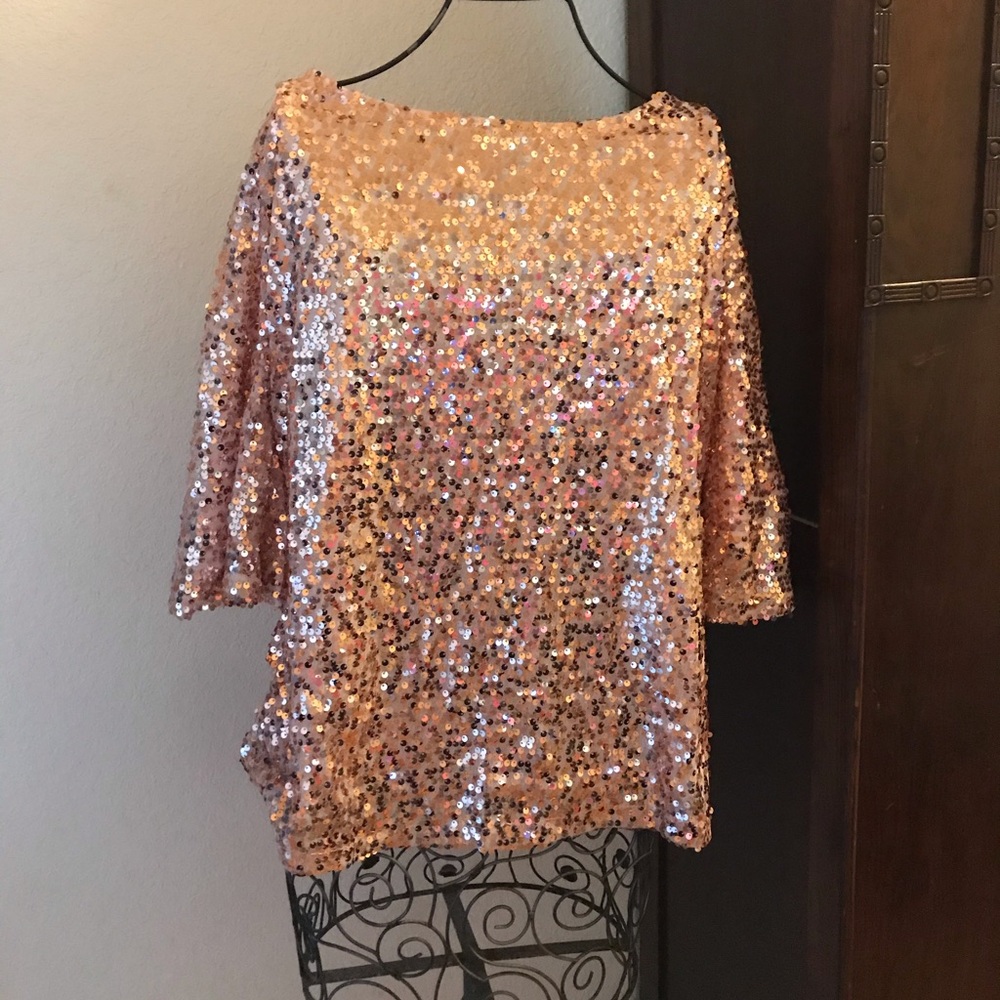 Rose Gold Sequin Women's Blouse - Sparkle Boatneck Top